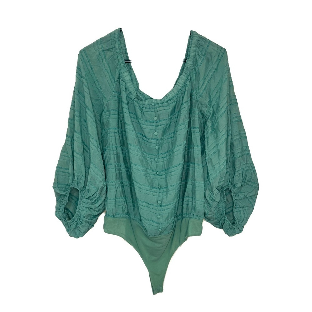 ee:some NWT No Excuses Teal Surpluses Sleeve Off Shoulder Bodysuit sz L
